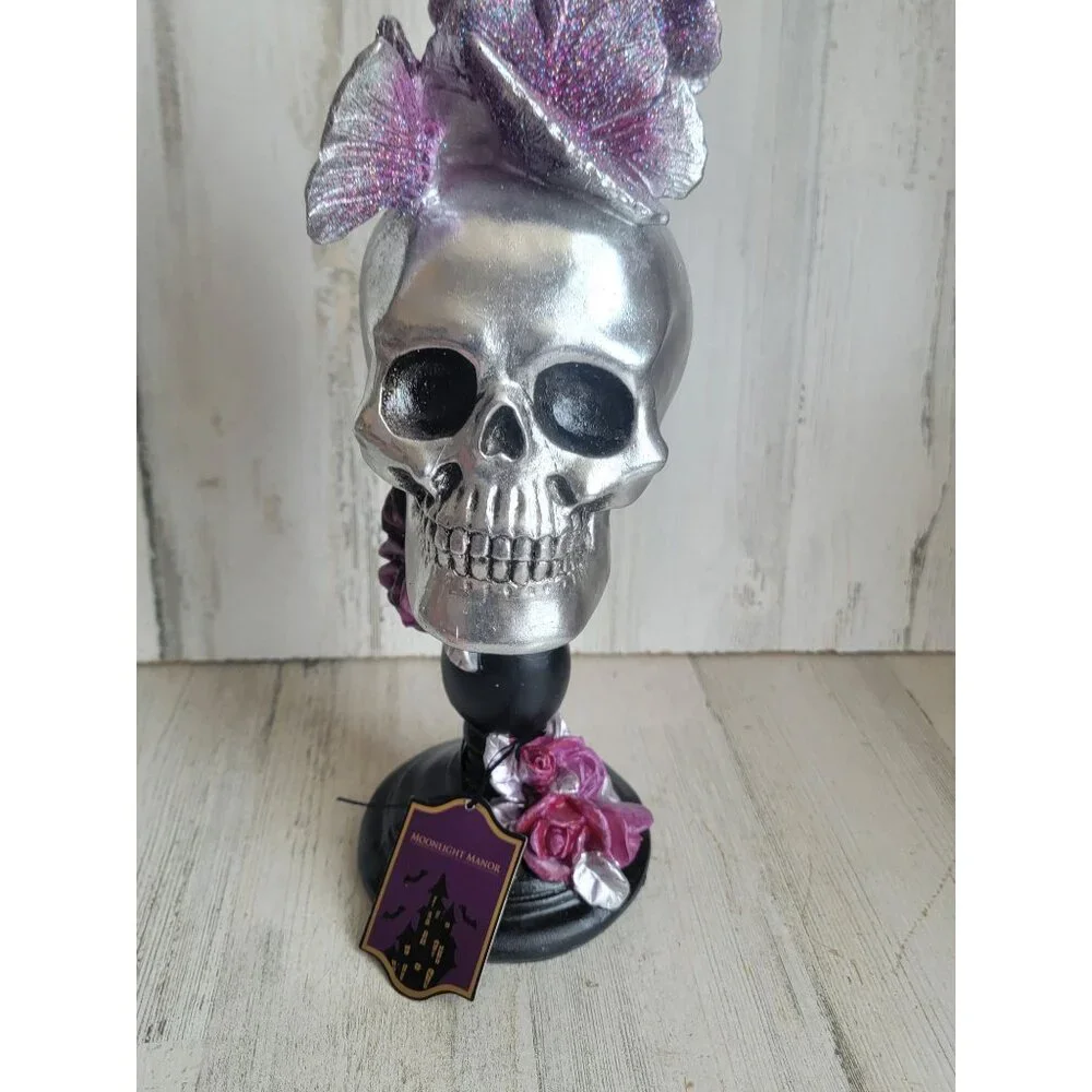 Moonlight Manor unique skull purple pink butterfly glitter‎ Rose Halloween